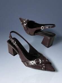 CUCCOO GRLICON Women's Pointed Toe Buckle Design Fashionable High Heels For Daily Commute - Chocolate Brown - View 5
