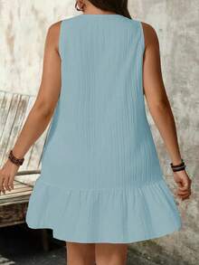 SHEIN PETITE Plus Size Women Sleeveless V-Neck Textured Fabric Dress - Baby Blue - View 2