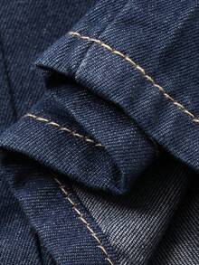 DAZY 两件套少女休闲宽松牛仔上衣和直筒裤套装，秋冬季 - 藍色 - 查看 3