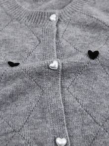 Franclia Plusstorlek Dam Kofta med hjärtdekorationer och pärlknappar, Långärmad, Höst/Vinter/Vår, Alla hjärtans dag - Grå - Visa 5