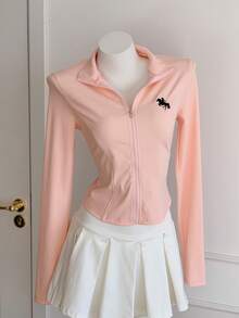 Comfortcana 杏色针织修身女士长袖防晒外套，秋冬季款 - 粉色 - 查看 4