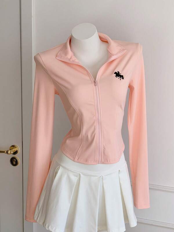 Comfortcana Apricot Knitted Slim Fit Women's Long Sleeve Sun Protection Jacket In Fall/Winter