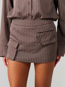 MISSGUIDED Pinstripe Utility Pocket Mini Skirt With Cargo Details And High Waist For Fall Winter Casual Office Wear