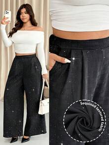 Vionelle Quần dài vải jacquard bụi phong cách Pháp thanh lịch dành cho nữ cỡ lớn, mùa thu/đông - màu đen - Xem 1