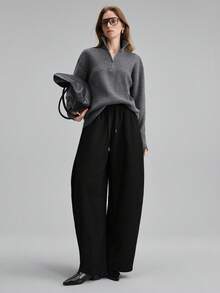 Ontre Women's Striped Sweatpants, Elastic Waist, Casual Barrel Leg Pants, Suitable For Urban Commute, Business, Casual, Office Wear, Elegant Party, Wedding Guest Attire, Summer, Romantic, Fashionable - Black - View 6