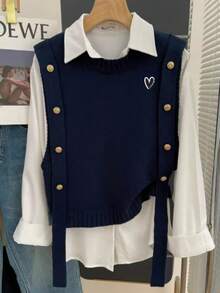 Resyla 宽松无袖毛衣背心 - 藏蓝色 - 查看 1