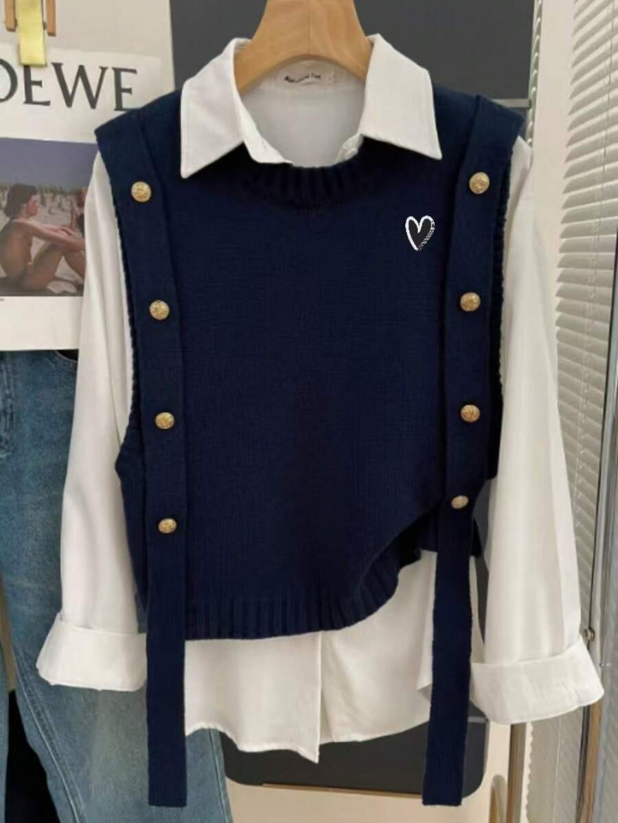 Resyla 宽松无袖毛衣背心 - 藏蓝色 - 查看 1