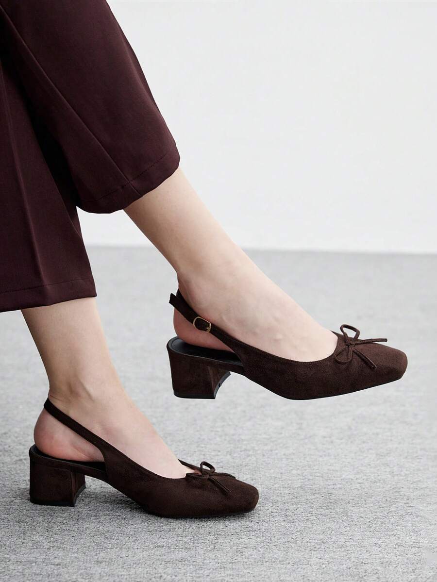 CUCCOO BIZCHIC 女士经典黑色高跟带平底鞋，时尚 - 巧克力棕 - 查看 1