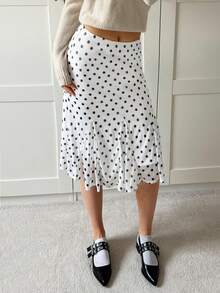 CovetEZ This New Women's Versatile And Stylish Casual Black And White Chiffon Polka Dot Skirt Is Perfect For Commuting And Everyday Wear. - Black and White - View 3