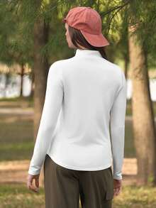 SHEIN In My Nature 女士户外休闲拉链长袖卫衣 - 白色 - 查看 6