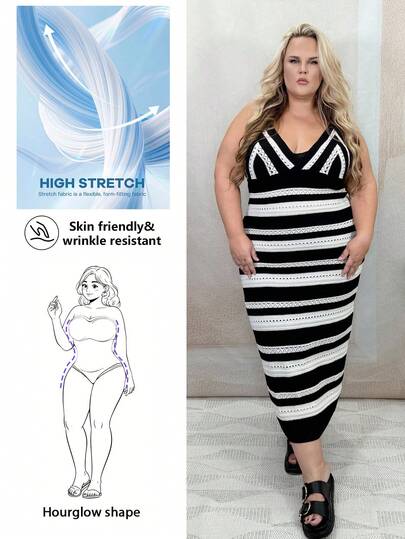 Hourglow Dollyholly86 Plus Size Spring And Autumn Holiday Crochet Long Sweater Dress, For Hourglass Body Shape