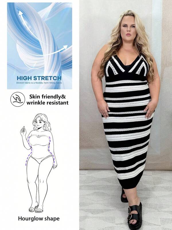 Hourglow 加大码夏季度假钩针长款毛衣裙