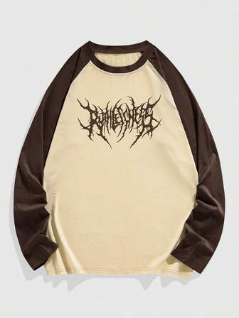 Academia Men's Contrast Color Print Crew Neck Long Sleeve T-Shirt