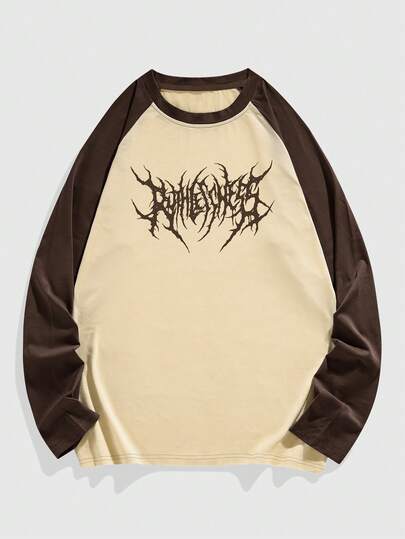 Academia Men's Contrast Color Print Crew Neck Long Sleeve T-Shirt