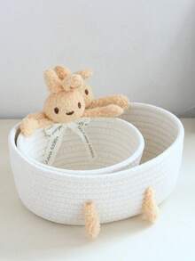 1/2 giỏ đựng đồ đan lát, giỏ trang trí bàn làm việc dễ thương, hộp đựng đồ đan lát, hộp đựng đồ gọn gàng, hộp đựng đồ trang điểm ở lối vào, thích hợp đựng đồ chơi, mỹ phẩm, phòng ngủ, phòng tắm. - trắng - Xem 5