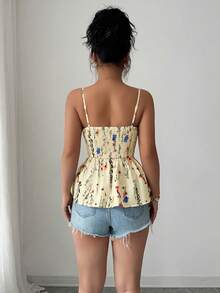 Selianne 女士春夏碎花不对称下摆吊带露脐上衣 - 鵝黃色 - 查看 2