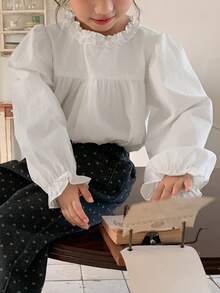 DAZY Young Girl' Cute Ruffle Trim Long Sleeve Blouse, Spring/Summer - White - View 8