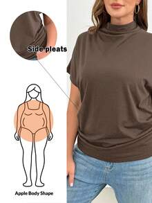 SHEIN Essnce Plus Size Women's Spring And Summer Fashion Casual Loose Comfortable Daily Slim Short-Sleeved Tops, Simple Style,Church,Work Tops - Mocha Brown - View 6