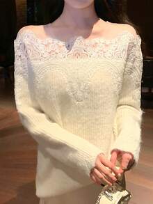 DAZY Women's Lace Girly Korean Style Long Sleeve Sweater, Autumn/Winter