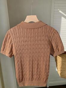 Franclia 女士翻领拉链半开襟休闲百搭通勤针织短袖上衣，秋冬款