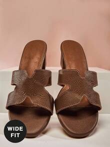 SHUZIA Women's Thick Heel Wide Fit Cutout Band Fashion Slide Sandals For Christmas Valentine's Day - Olive Green - View 5