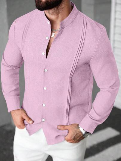 Manfinity CasualCool Chemise casual/d'affaires à manches longues, col simple, unie et plissée pour hommes