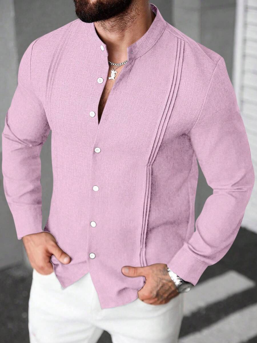 Manfinity CasualCool 男士纯色长袖单排扣休闲/商务褶皱衬衫 男士长袖衬衫 男士休闲正装衬衫 男士正装衬衫 男士休闲长袖衬衫 男士衬衫 适合日常休闲、周末旅行、户外活动、探险旅行、轻松的工作环境或半正式场合,可作为男友/丈夫礼物、周年纪念/生日礼物、派对、暑假、新年、婚礼、情人节等场合穿着。 - 淺粉色 - 查看 1