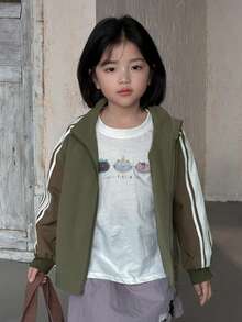 DAZY Chaqueta de manga larga con cuello vuelto y bloques de color para niñas, otoño y primavera - Verde militar - Ver 4