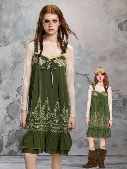 ROMWE Avant Abito midi casual da donna senza maniche con decorazione applicata e design con fiocco