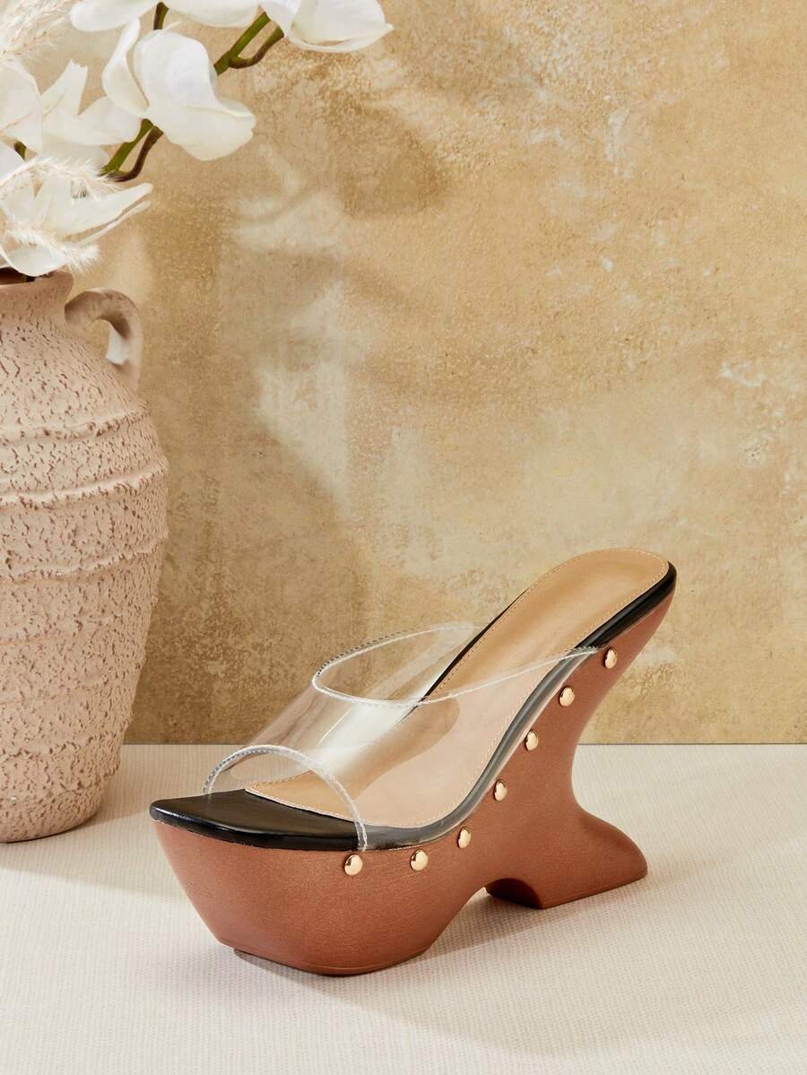 SHUZIA 女士厚底坡跟日常度假可爱优雅PU凉鞋 - 黑色 - 查看 1