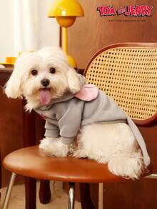 TOM & JERRY X PETSIN 1件大耳朵老鼠印花宠物连帽衫，灰色加厚保暖秋冬宠物服装 - 灰色 - 查看 6