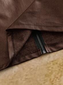 HIMLAND 男士休闲编织PU皮领夹克，适合日常穿着 - 咖啡棕 - 查看 7