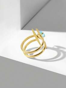 MOTF PREMIUM Anillo decorativo elegante con diseño geométrico curvo enchapado en oro de 18K - Azul - Ver 8