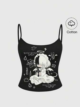 Canotta da donna stile gotico coreano kawaii, con motivi a croce, malinconia, candela e atmosfera misteriosa