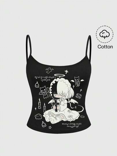 Débardeur gothique coréen kawaii mignon, mélancolique, mystérieux pour femmes