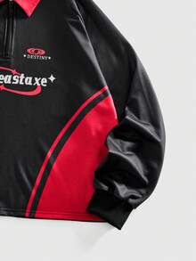 ROMWE MEN Prep Men's Casual Colorblock Letter Print T-Shirt, Autumn - Multicolor - View 4