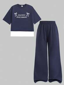 Girlism 少女T恤和裤子套装 - 藏蓝色 - 查看 5