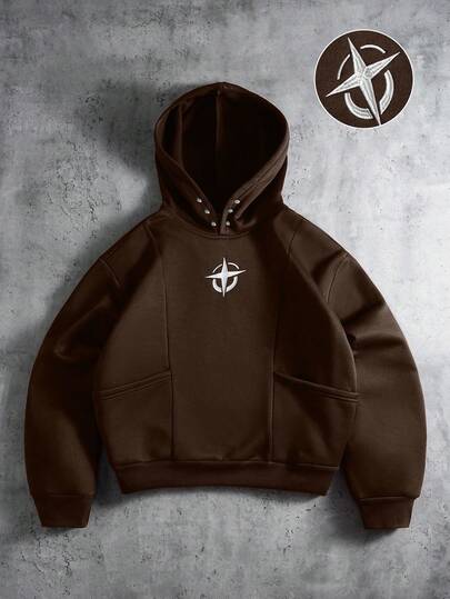 PAVTROS Men's Casual Fashionable Street Embroidered Patchwork Pocket Hoodie With Thermal Lining, Autumn/Winter Navy Hoodie Cropped Hoodie Men Cropped Hoodie Cross Hoodie,Baggy,Graphic,Friends,Alternative,Friends,Streetwear,For Men,Jogging,Hodddie