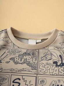 SHEIN Felix The Cat Baby Boy Casual Cartoon Pattern Crew Neck Sweatshirt, Autumn - Green - View 3