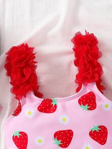 Emery Rose Kids Emery Rose Kids 女童针织条纹蝴蝶结设计3D花朵连体泳衣 女童粉色蝴蝶结泳衣 女童条纹泳衣 女童连体泳衣 女童粉色连体泳衣 女童泳装 - 粉色 - 查看 4