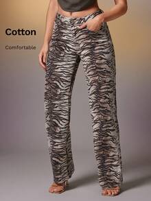 Denimoi 斑马纹低腰休闲裤，简约时尚，适合日常穿着