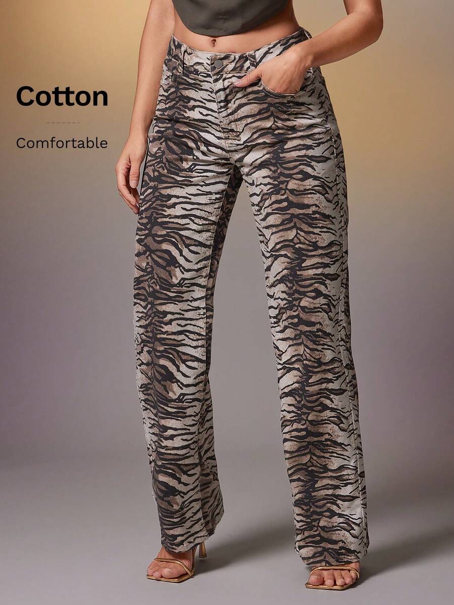 Denimoi 斑马纹低腰休闲裤，简约时尚，适合日常穿着