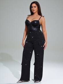 Denimoi Plus Size Simple Fashion Jeans Suitable For Summer - Black - View 5