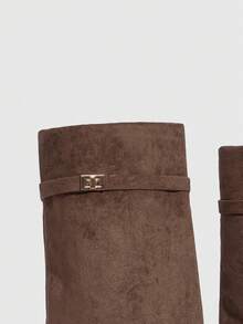 CUCCOO SZL 女士时尚尖头粗跟过膝长靴 - 咖啡棕 - 查看 3