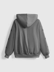 ROMWE Grunge Punk Sudadera holgada con estampado retro de vid y cruz PUNK para mujer - Gris - Ver 2