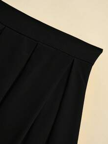 Franclia 女士休闲百褶 A 字形黑色半身裙，百搭春秋装 - 黑色 - 查看 4