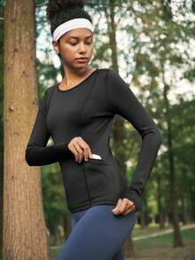 In My Nature Women's Solid Color Off-Shoulder Long Sleeve Casual Comfortable Outdoor T-Shirt Top With Pockets