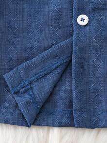 SHEIN Spring Textured Navy Blue Short Sleeve Shirt And Loose Navy Blue Shorts Baby Boy Outfit, Suitable For Casual, Vacation And Daily Wear - Blue - View 7