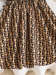 SHEIN Vestido de niña joven lindo con estampado geométrico, empalme, manga corta, unicolor y largo medio - Multicolor - Ver 8