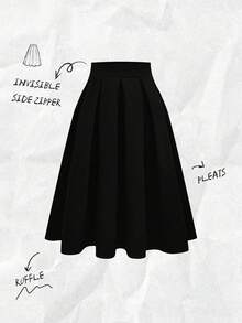 Franclia 女士休闲百褶 A 字形黑色半身裙，百搭春秋装 - 黑色 - 查看 1